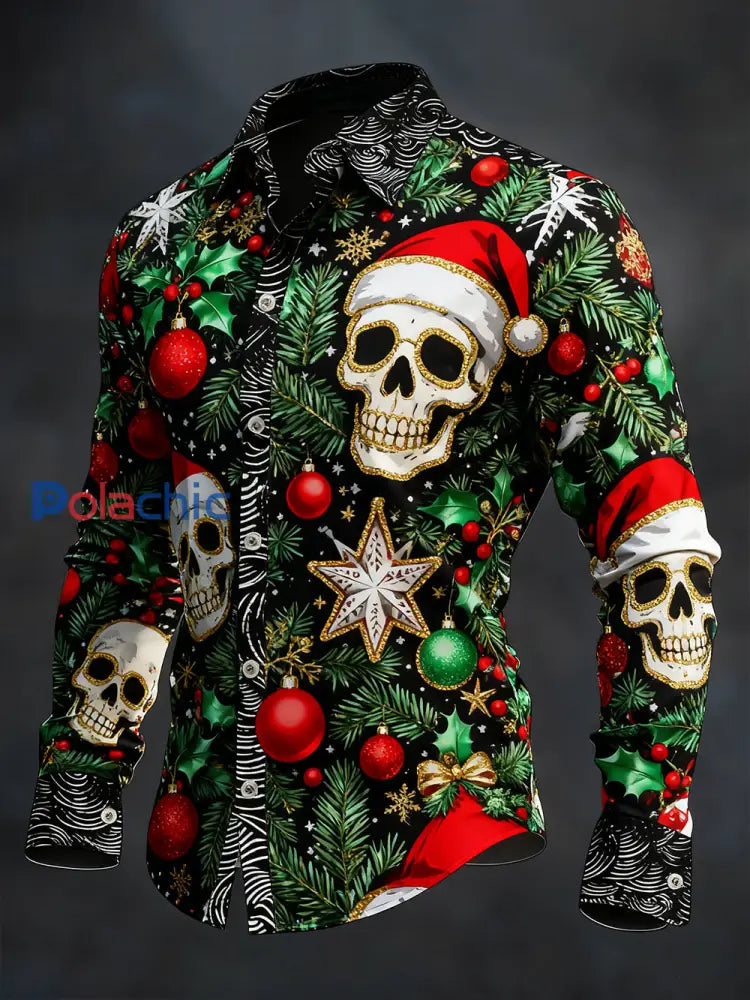 Chemise à manches longues vintage Christmas Skull Homme comme image / S