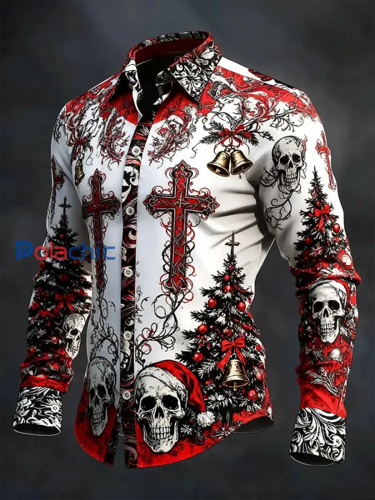 Chemise à manches longues vintage Christmas Skull Homme comme image / S