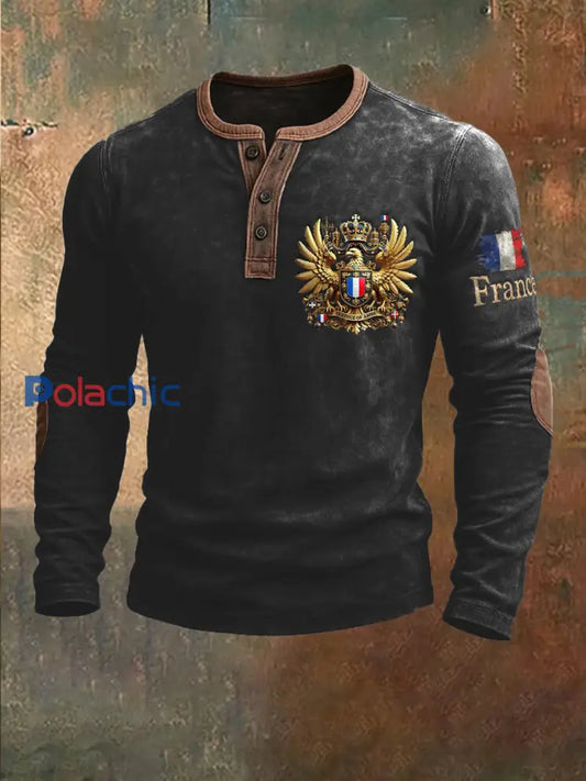 Chemise à manches longues Vintage French Flag Homme Noir / S