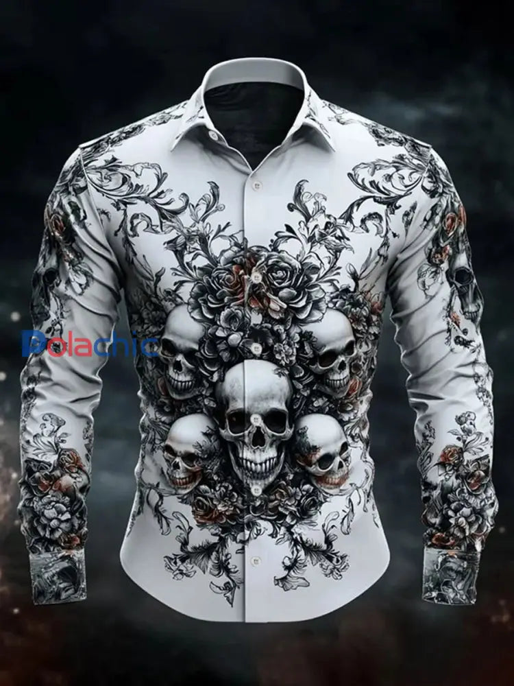 Chemise à manches longues Vintage Skull Homme Blanc / S