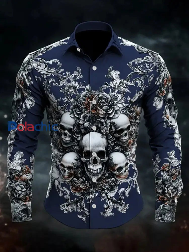 Chemise à manches longues Vintage Skull Homme Bleu Marine / S