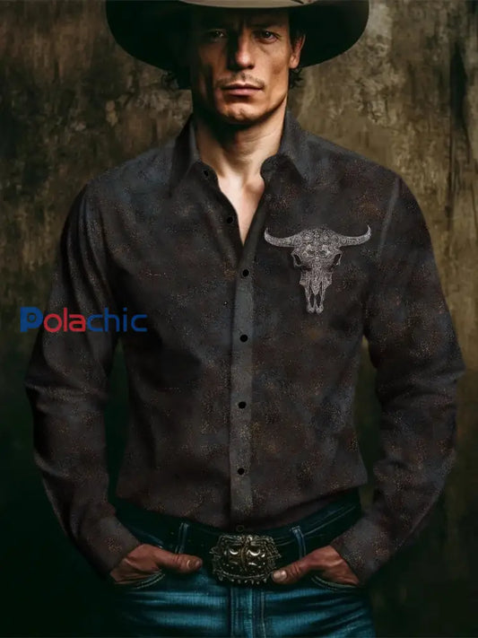 Chemise à manches longues Western Style Print Homme comme image / S