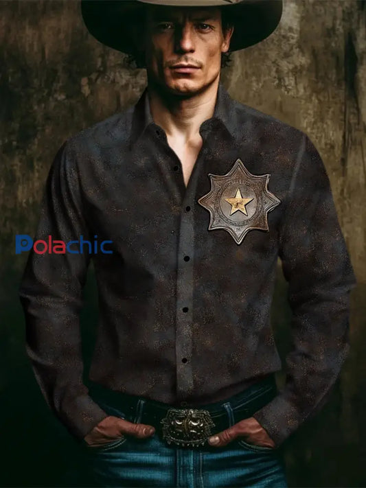 Chemise à manches longues Western Style Print Homme comme image / S