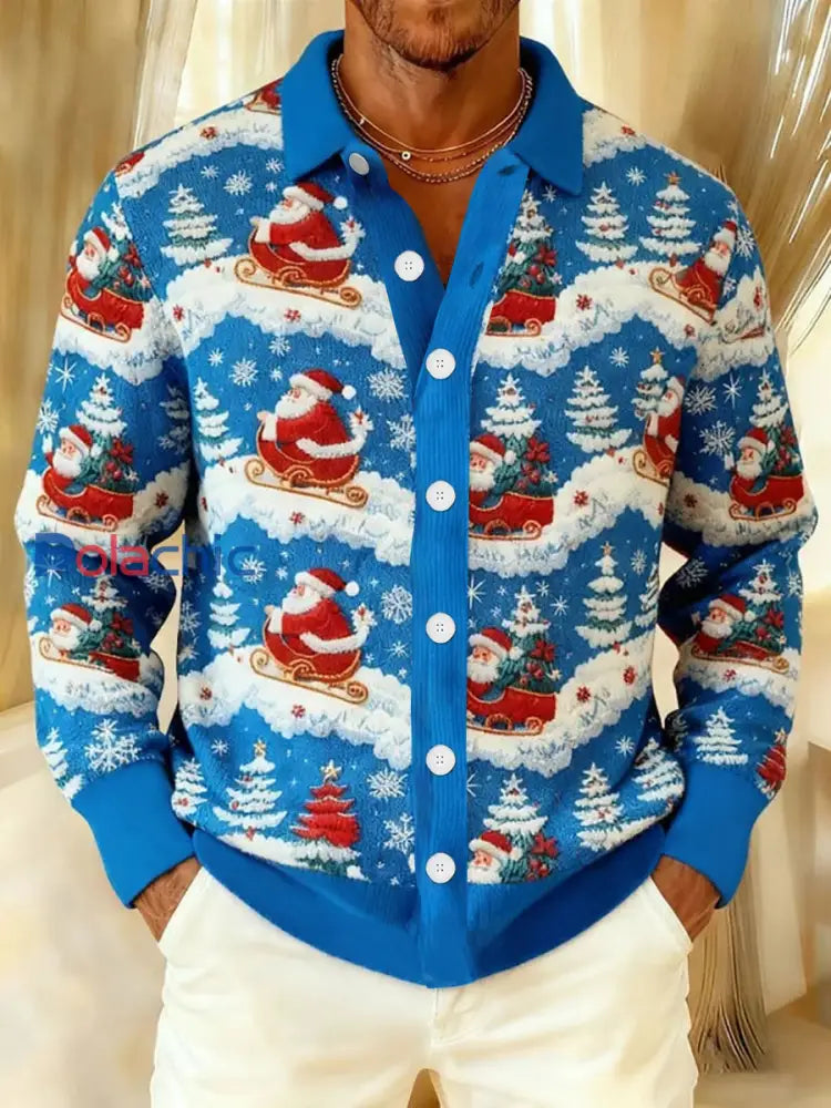 Chemise boutonnée Père Noël Homme Bleu / S