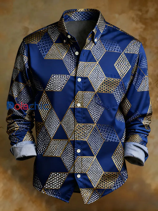 Chemise confortable de style d’affaires d’impression d’art abstrait rétro des hommes A / S