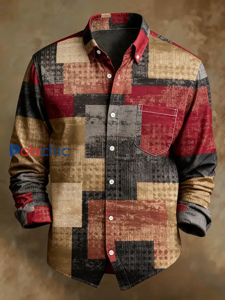 Chemise confortable de style d’affaires d’impression d’art abstrait rétro des hommes A / S