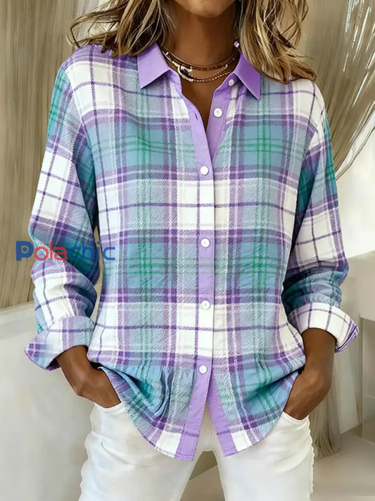 Chemise d’automne et d’hiver à carreaux violets décontractés pour femmes Violet / S