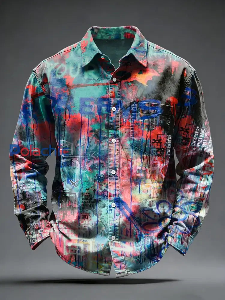 Chemise de mode artistique Graffiti Print pour hommes Multicolore / S