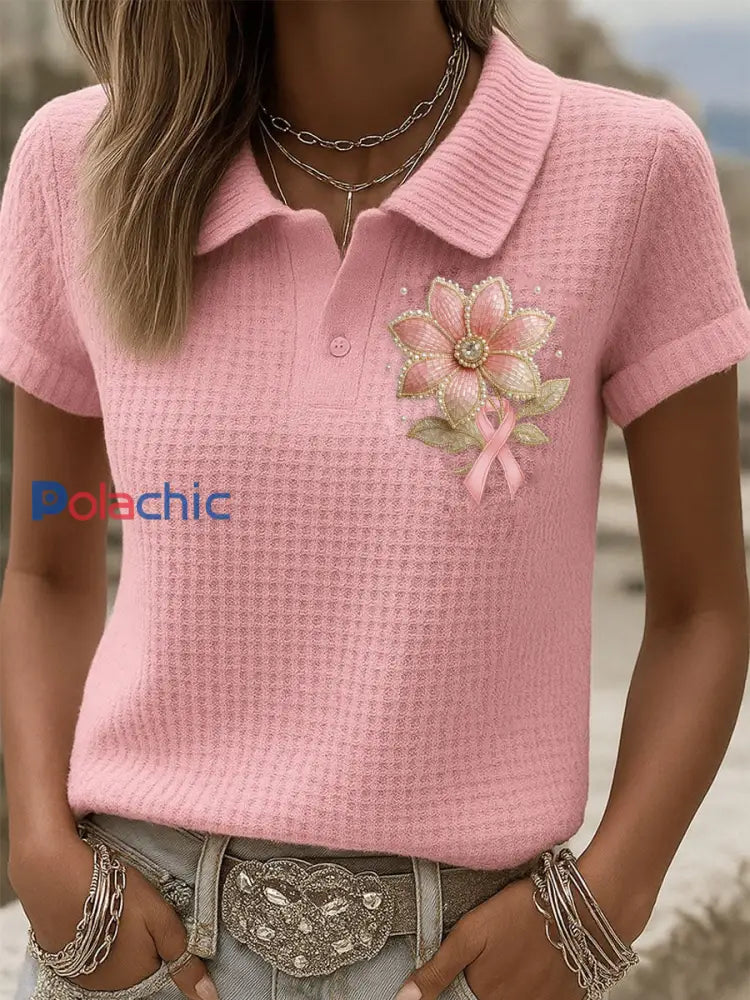Chemise de sensibilisation au cancer du sein pour femmes Rose / S