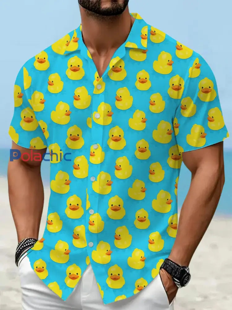 Chemise de vacances à manches courtes à imprimé drôle pour hommes Bleu / S