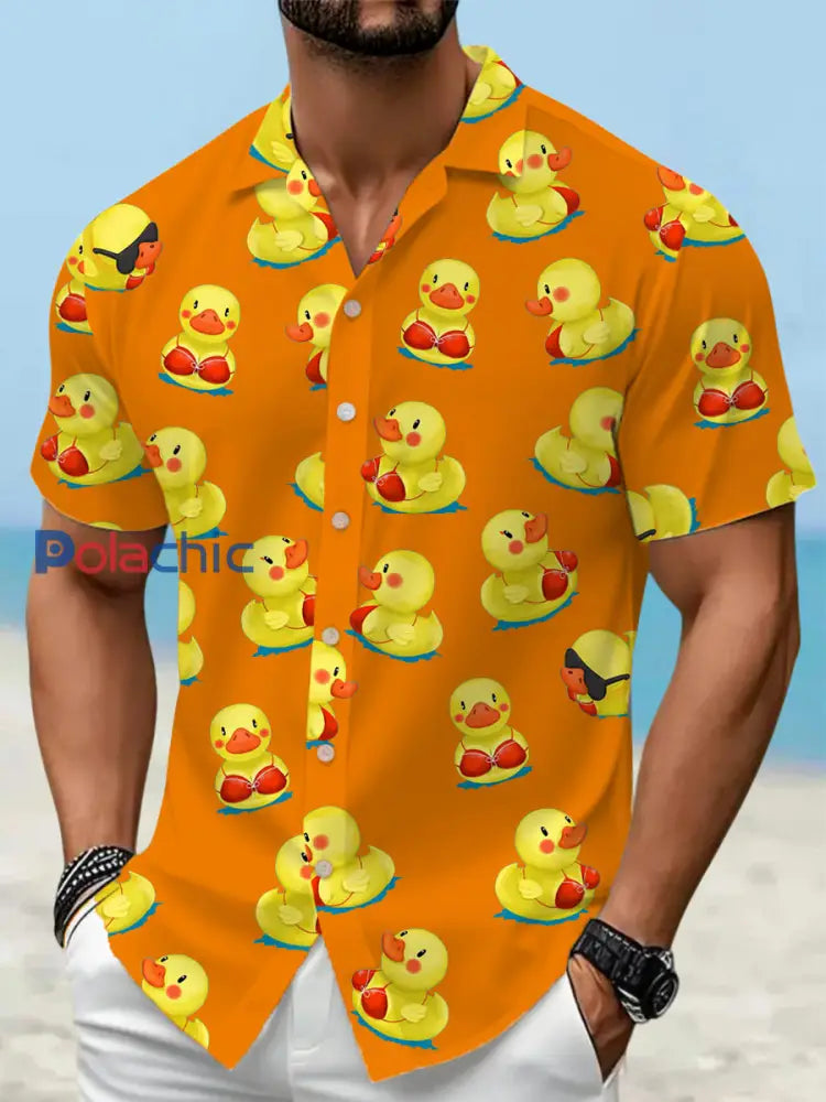 Chemise de vacances à manches courtes à imprimé drôle pour hommes Orange / S