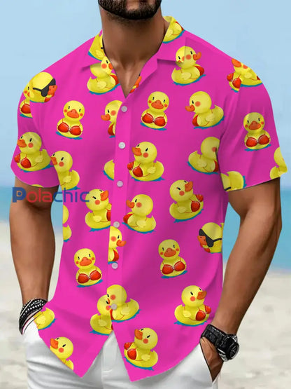 Chemise de vacances à manches courtes à imprimé drôle pour hommes Rose Rouge / S