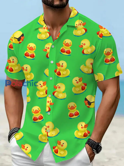 Chemise de vacances à manches courtes à imprimé drôle pour hommes Vert / S