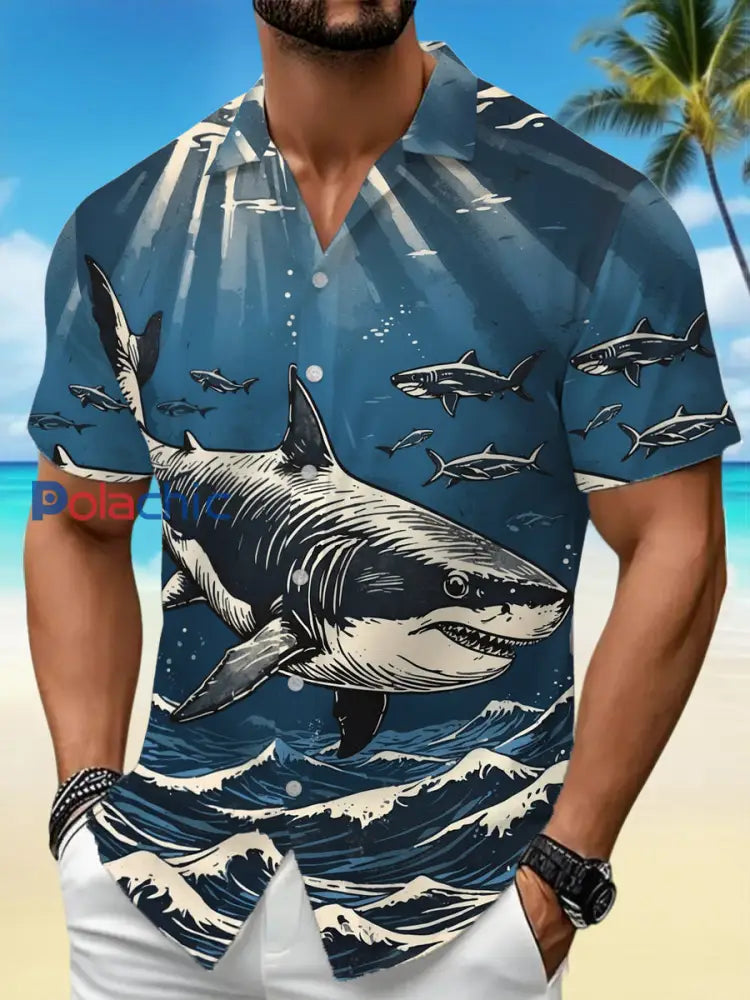 Chemise de vacances à manches courtes à imprimé vintage pour hommes Bleu / S