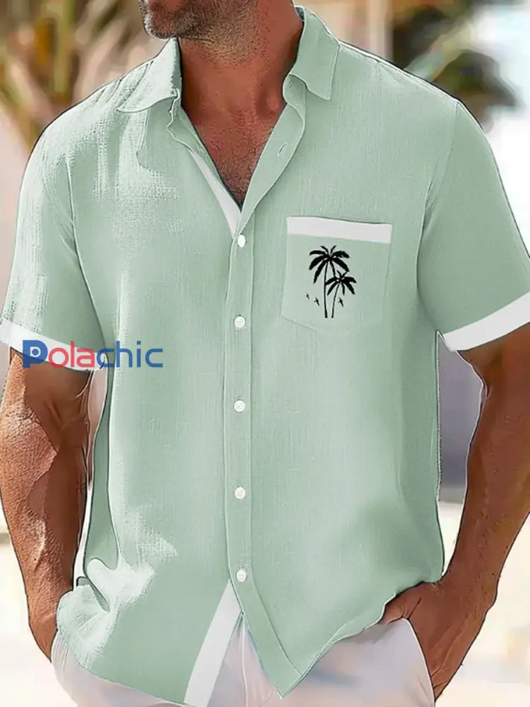 Chemise de vacances décontractée à imprimé plantes tropicales cocotier pour hommes Vert / S