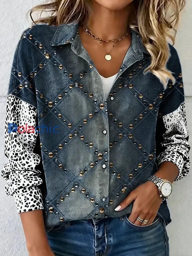 Chemise décontractée à imprimé léopard vintage pour femmes comme image / S