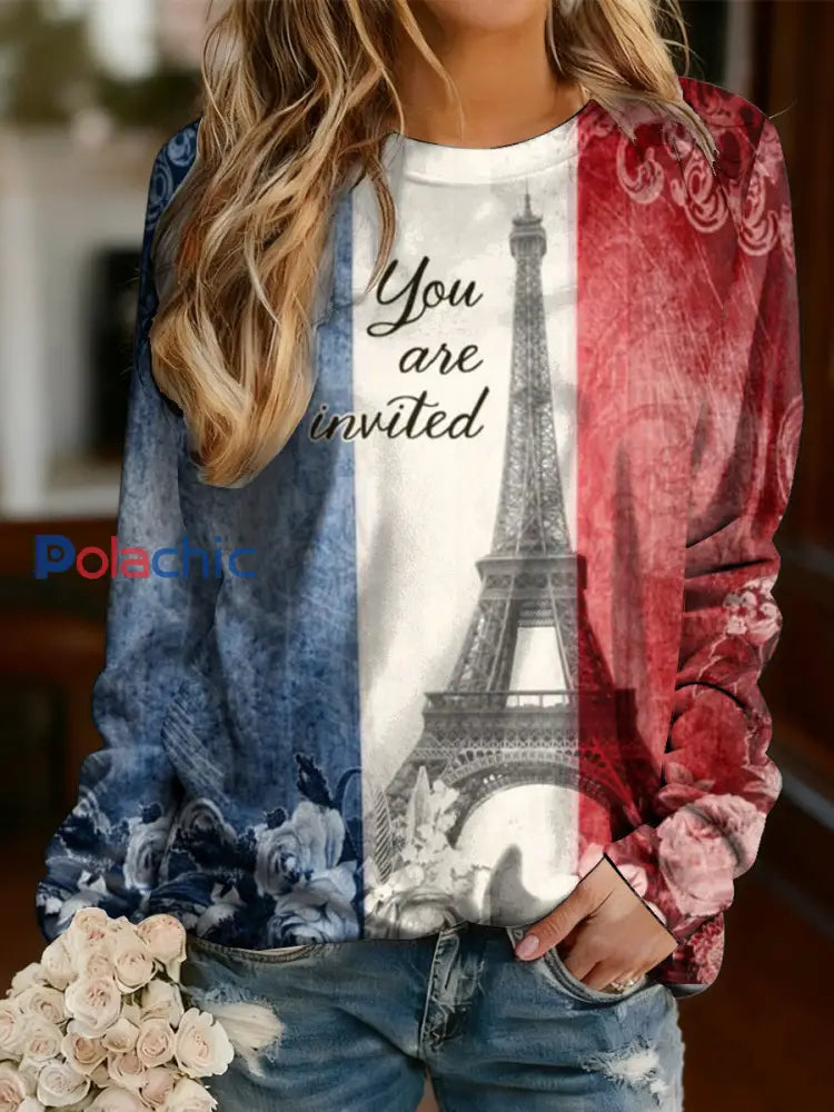 Chemise décontractée à manches longues pour femmes French Flag Multicolore / S