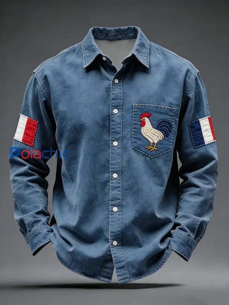 Chemise Décontractée Coq Drapeau Français Rétro Multicolore / S