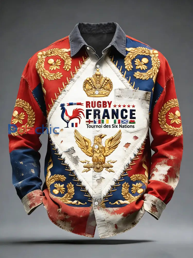 Chemise décontractée French Rugby Six Nations Vintage pour homme Multicolore / S