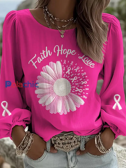Chemise décontractée imprimée ruban rose colibri rose sensibilisation au cancer du sein pour femmes Rose Rouge / S