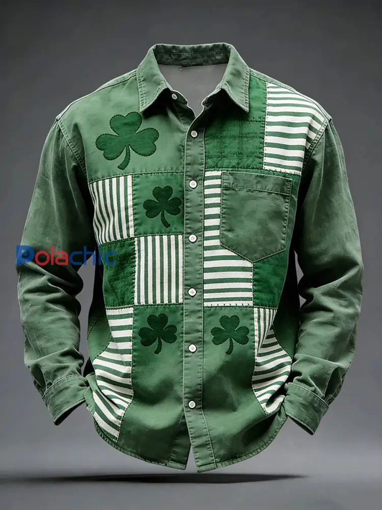 Chemise décontractée imprimée Saint-Patrick pour hommes Vert / S