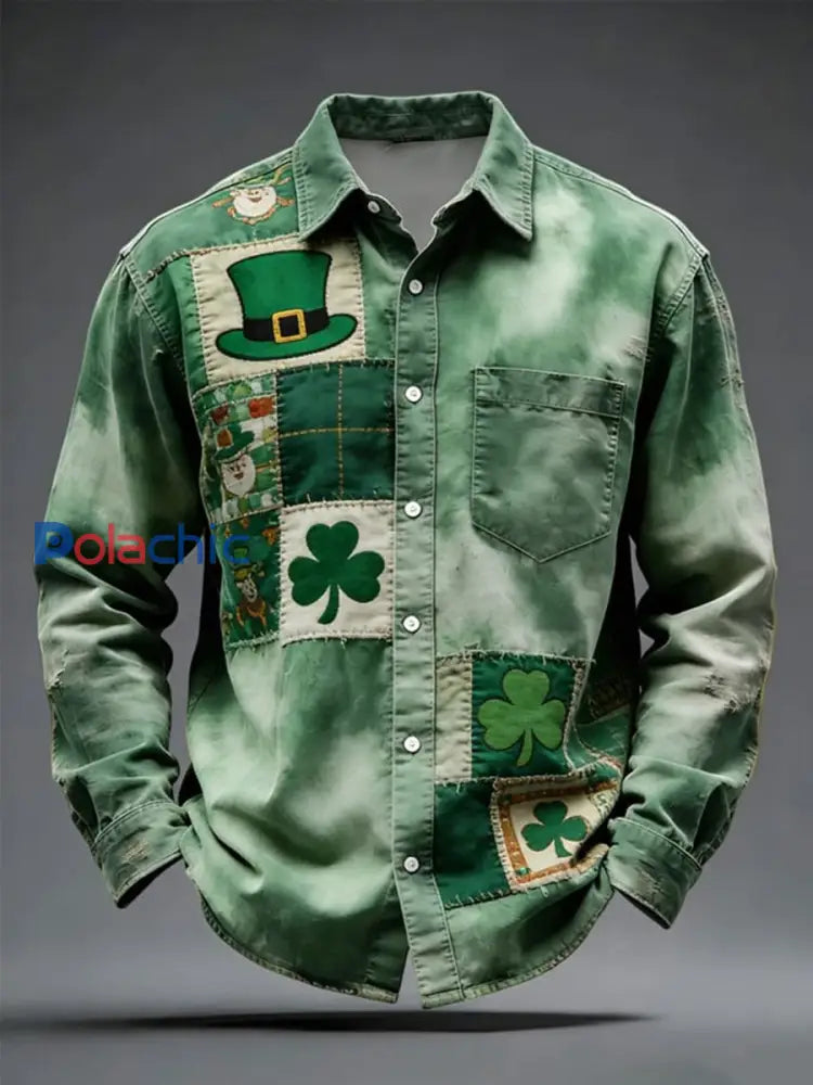 Chemise décontractée imprimée Saint-Patrick pour hommes Vert / S