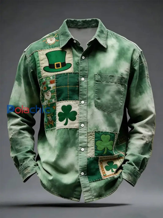 Chemise décontractée imprimée Saint-Patrick pour hommes Vert / S