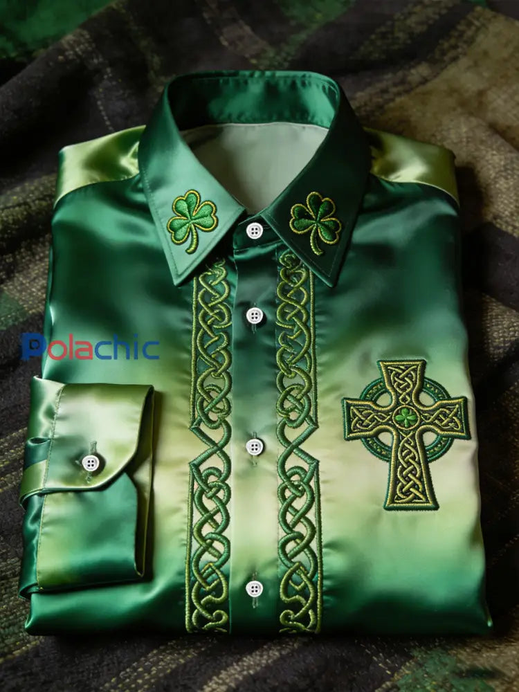 Chemise décontractée imprimée Saint-Patrick pour hommes Vert / S