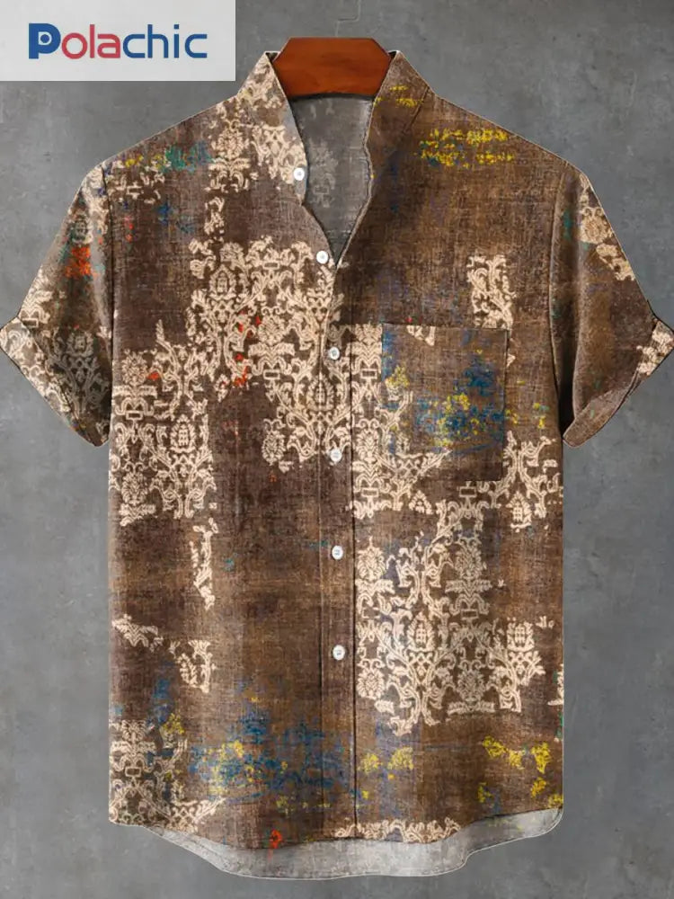 Chemise décontractée vintage à imprimé géométrique de couleur ethnique abstraite coloré / S