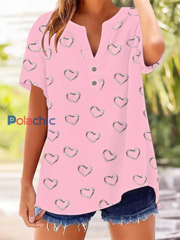 Chemise femme coeur conscience du cancer du sein Rose / S