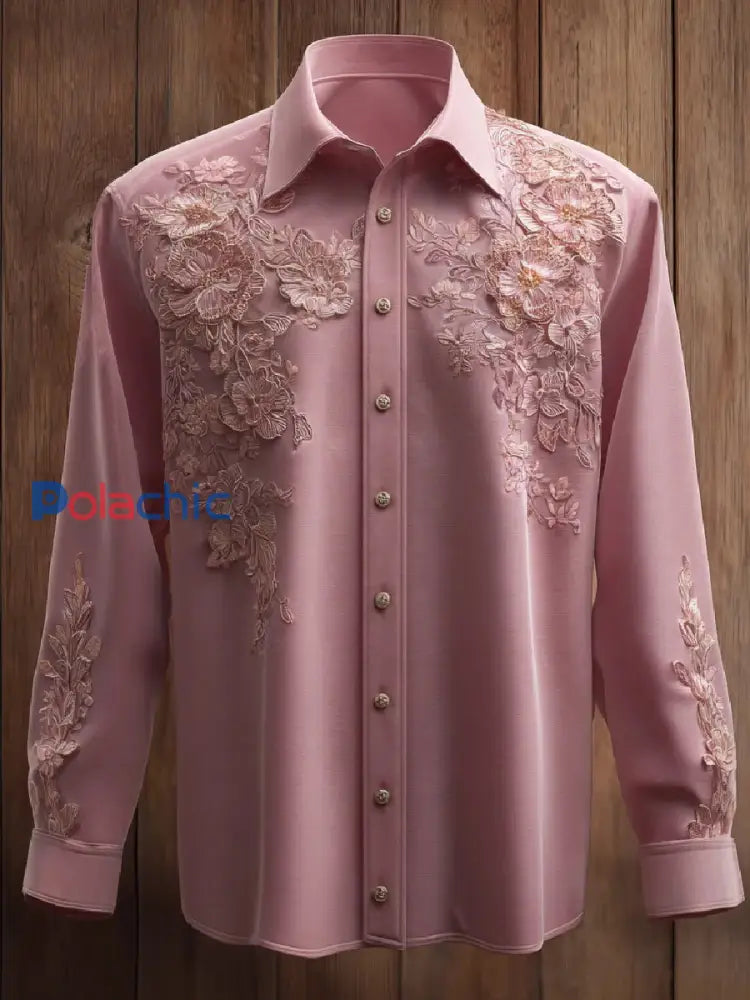 Chemise Femme Rose Imprimé Art À Manches Longues Rose / S