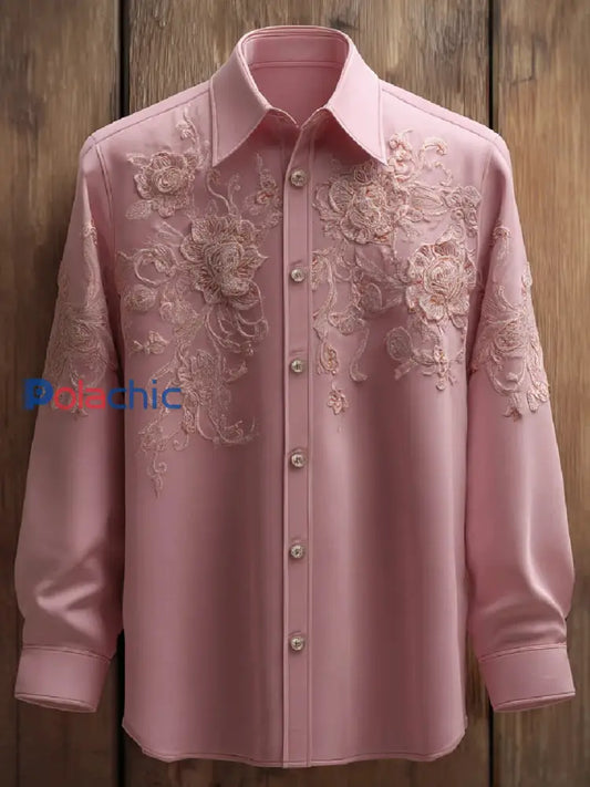 Chemise Femme Rose Imprimé Art À Manches Longues Rose / S