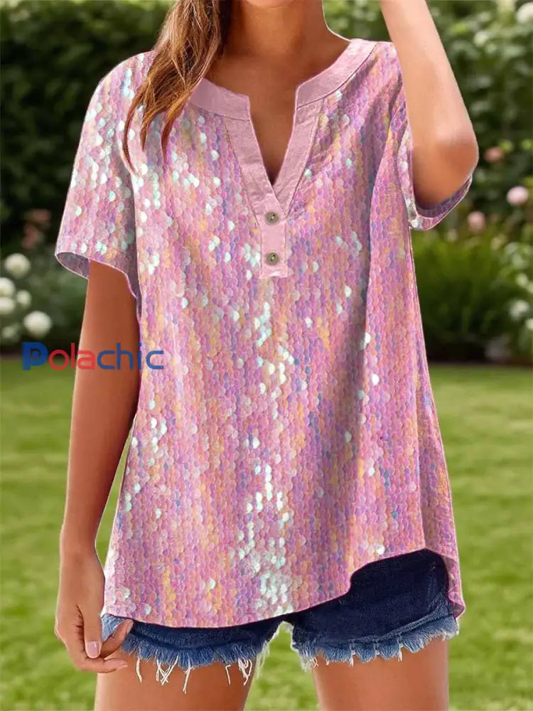 Chemise Femme Rose Inspirée Des Paillettes comme image / S