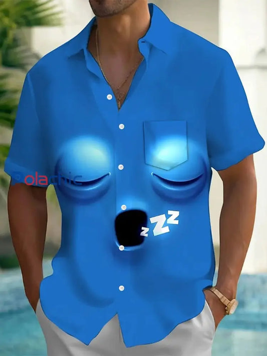 Chemise Funny Big Eyes Expression Print Homme Bleu / S