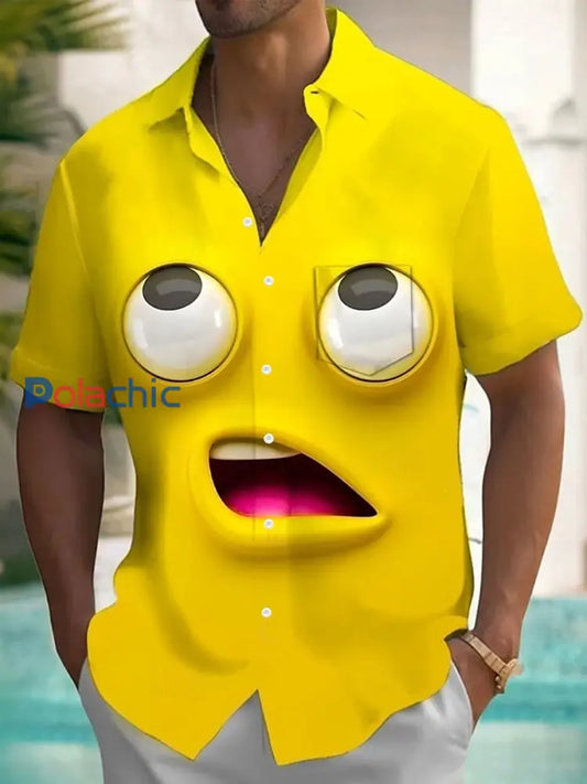 Chemise Funny Big Eyes Expression Print Homme Jaune / S