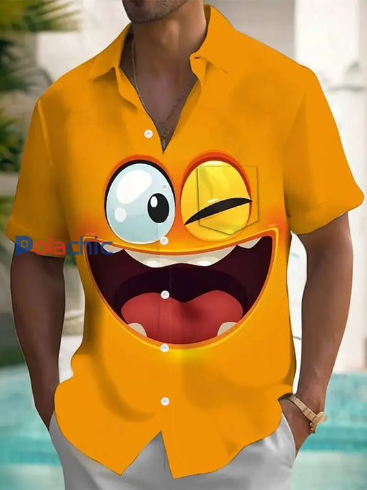 Chemise Funny Big Eyes Expression Print Homme Orange / S