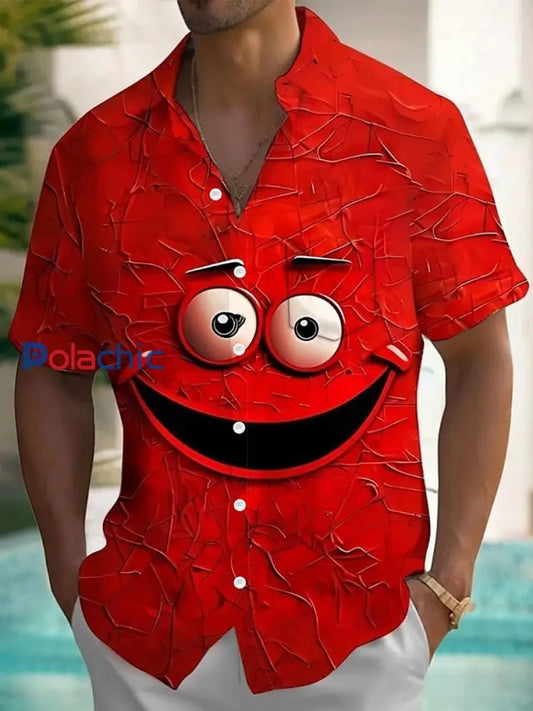 Chemise Funny Big Eyes Expression Print Homme Rouge / S