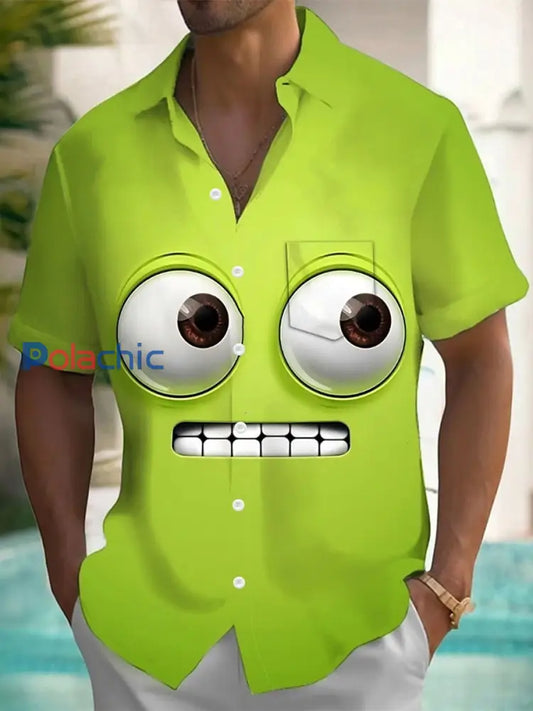 Chemise Funny Big Eyes Expression Print Homme Vert / S