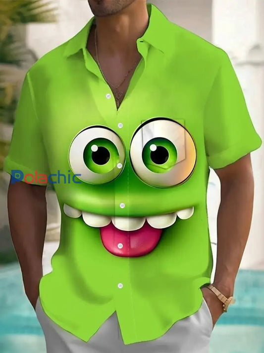 Chemise Funny Big Eyes Expression Print Homme Vert / S