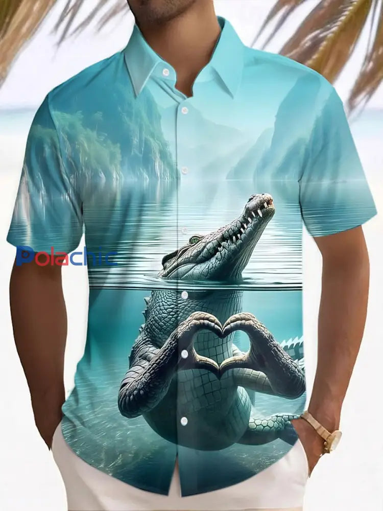 Chemise hawaïenne d’été drôle de crocodile animal à manches courtes pour hommes comme image / S