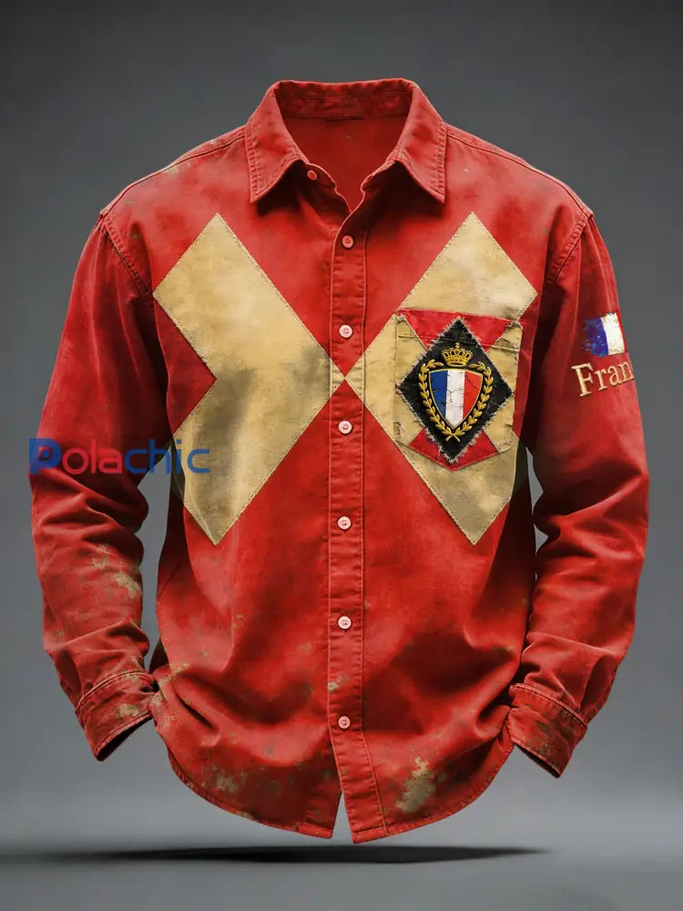 Chemise Homme Drapeau Français Rouge Vintage Pocket Rouge / S
