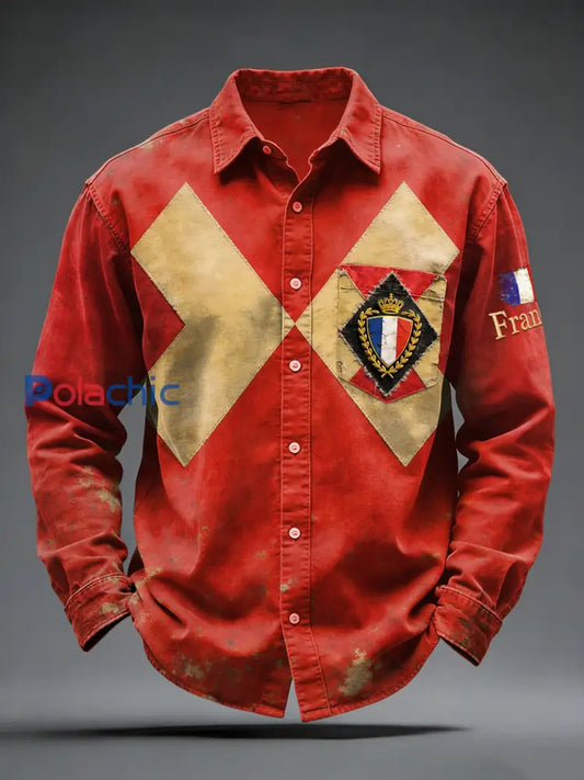 Chemise Homme Drapeau Français Rouge Vintage Pocket Rouge / S