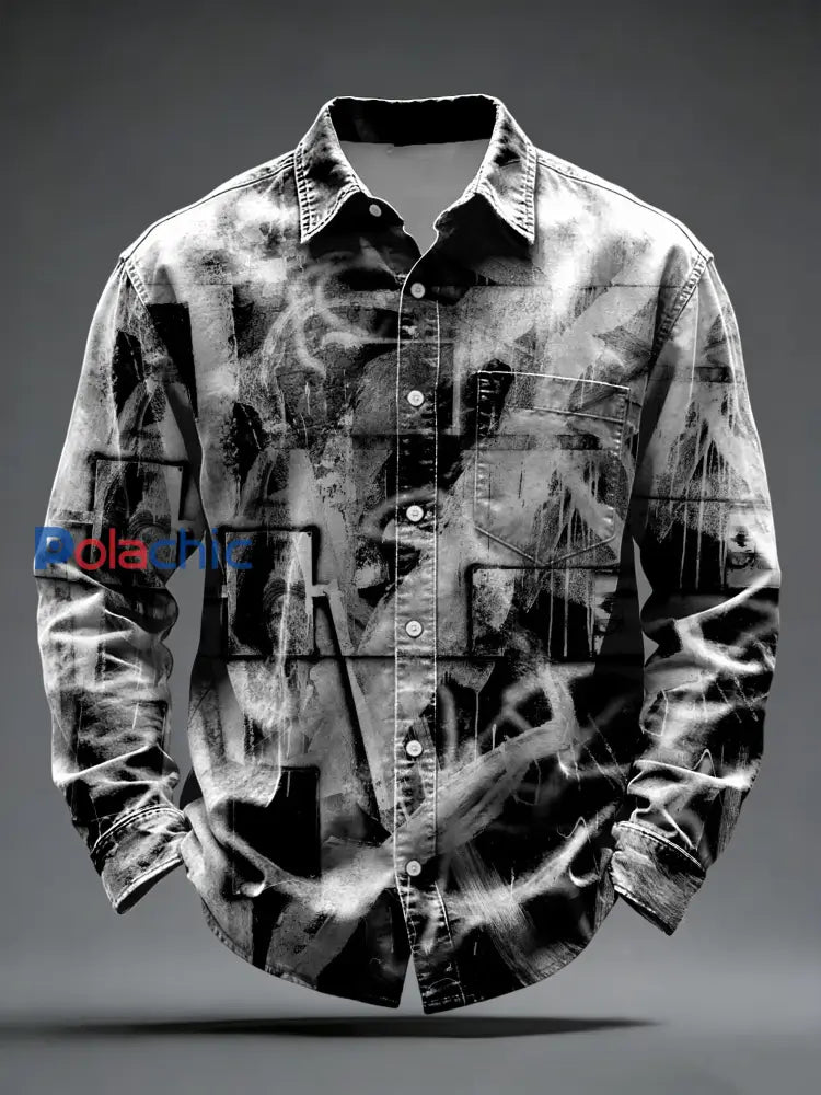 Chemise Homme Motif Abstrait Monochrome Moderne Boutonnée Multicolore / S