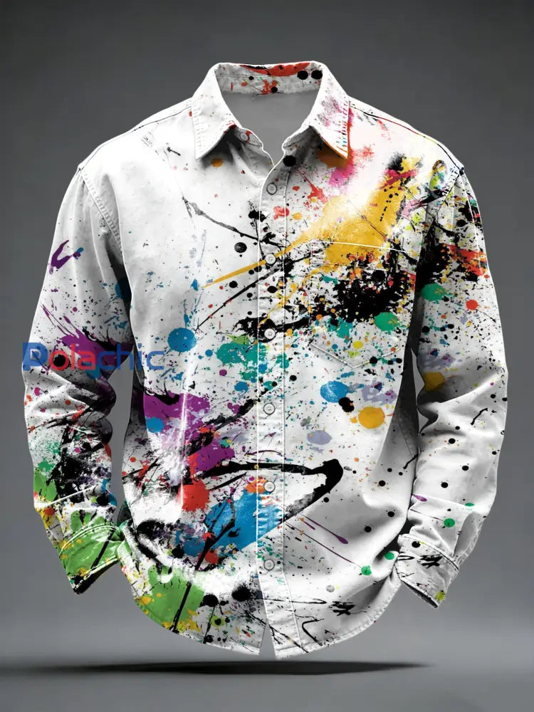 Chemise Homme Playful White-Base Color Splatter Button-Down Multicolore / S