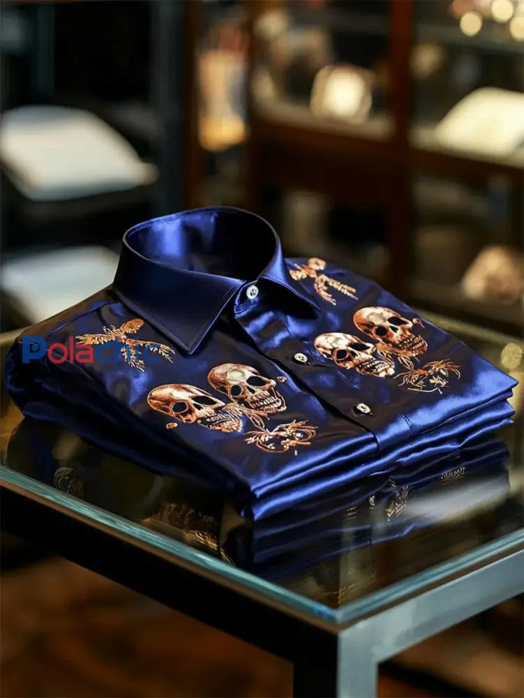 Chemise Homme Satin Crâne Manches Longues comme image / S