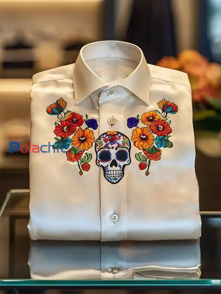 Chemise Homme Satin Crâne Manches Longues comme image / S