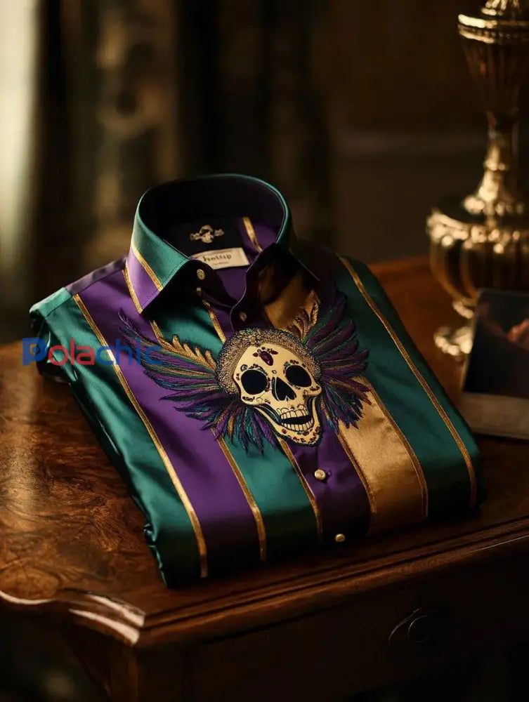 Chemise Homme Satin Crâne Manches Longues comme image / S