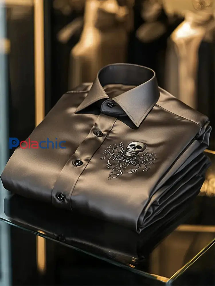 Chemise Homme Satin Crâne Manches Longues comme image / S