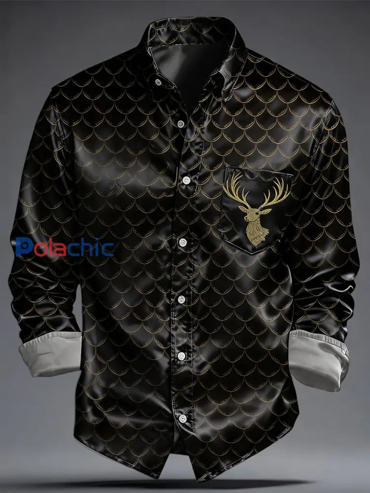 Chemise imprimée d’art de Noël de luxe pour hommes Noir / S