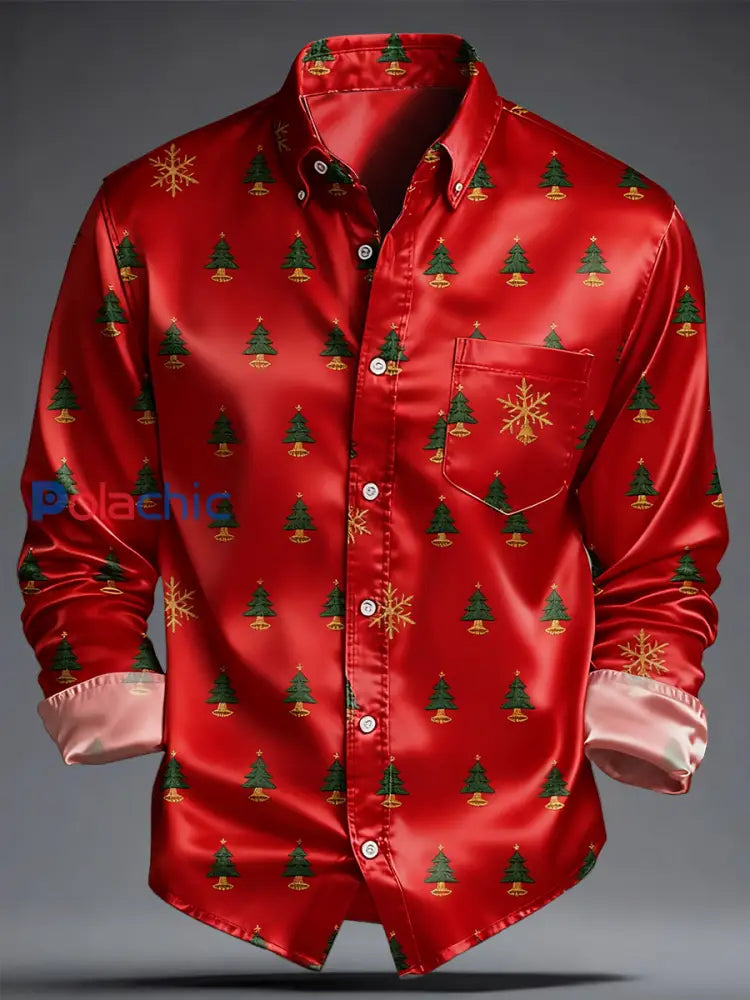 Chemise imprimée d’art de Noël de luxe pour hommes Rouge / S